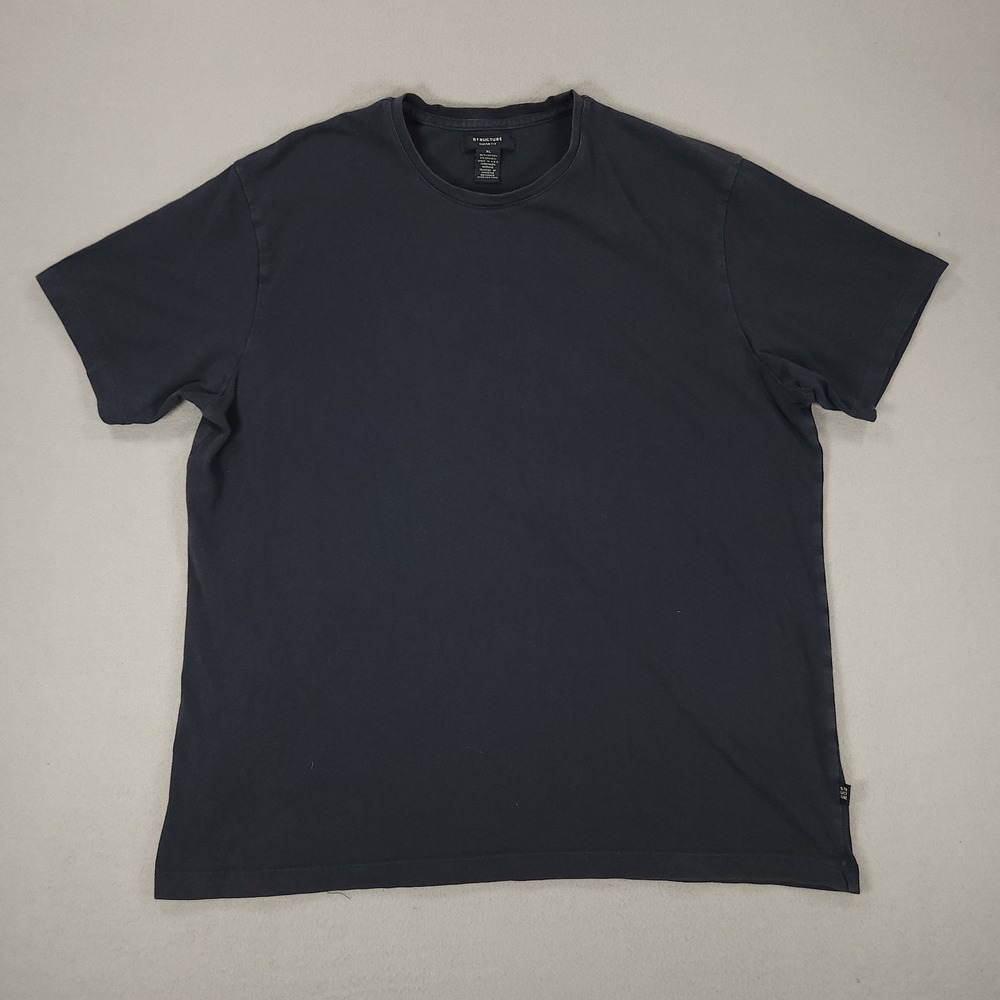 Structure Men's XL Vintage Navy Blue Cotton Short Sleeve T-Shirt USA MADE